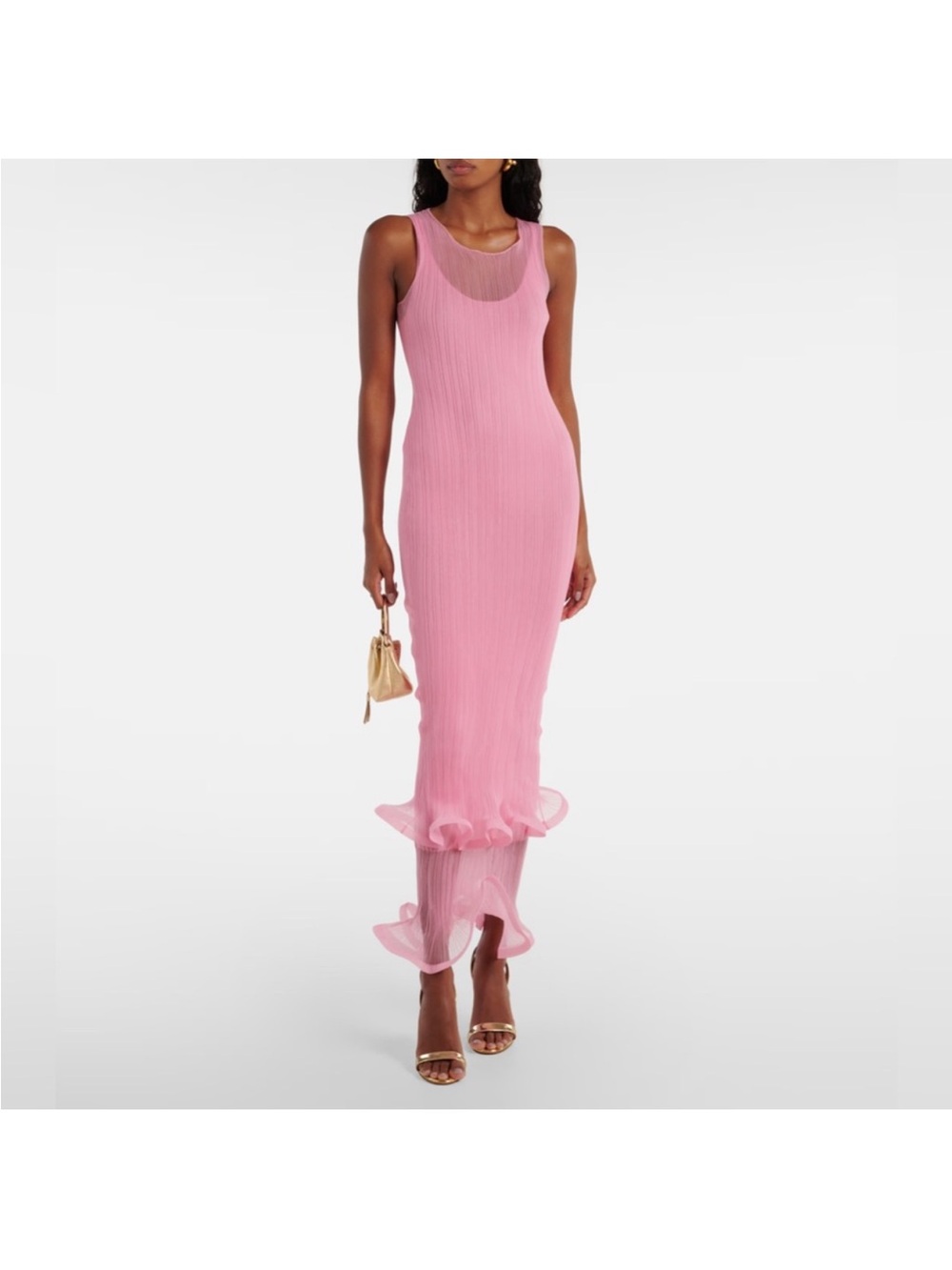 Simkhai Daniella Hot Pink Pleated Ruffle Formal Gown Dress - Sz L